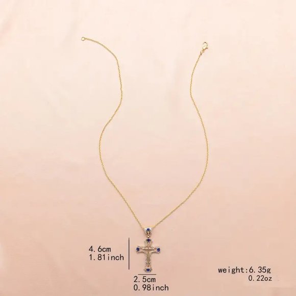 Cross Hip Hop Pendant Blue Stones with Necklace fine Jewelry Men Women - Picture 4 of 5